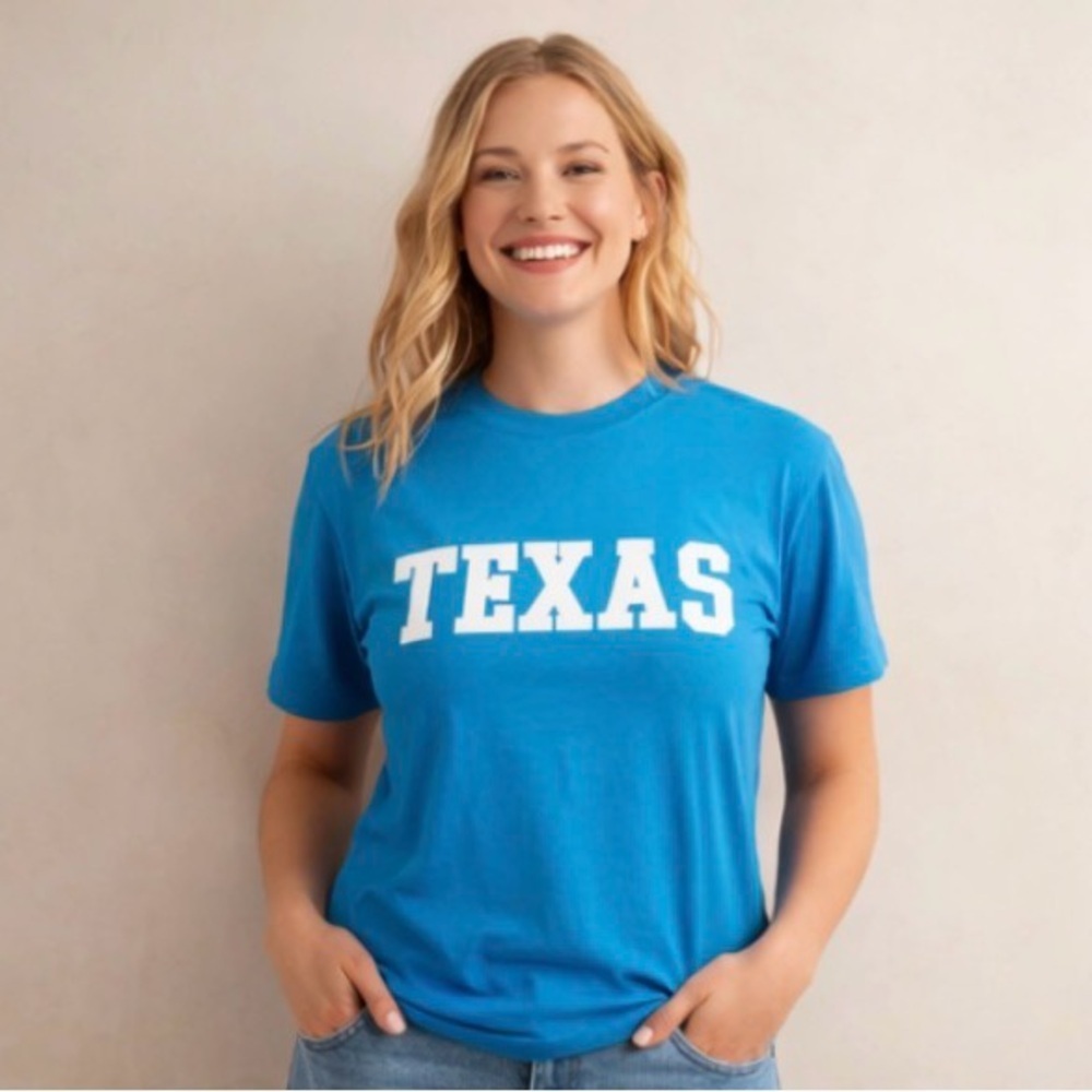 Vintage Fruit of the Loom TEXAS Graphic Tee Shirt Medium Blue Cotton